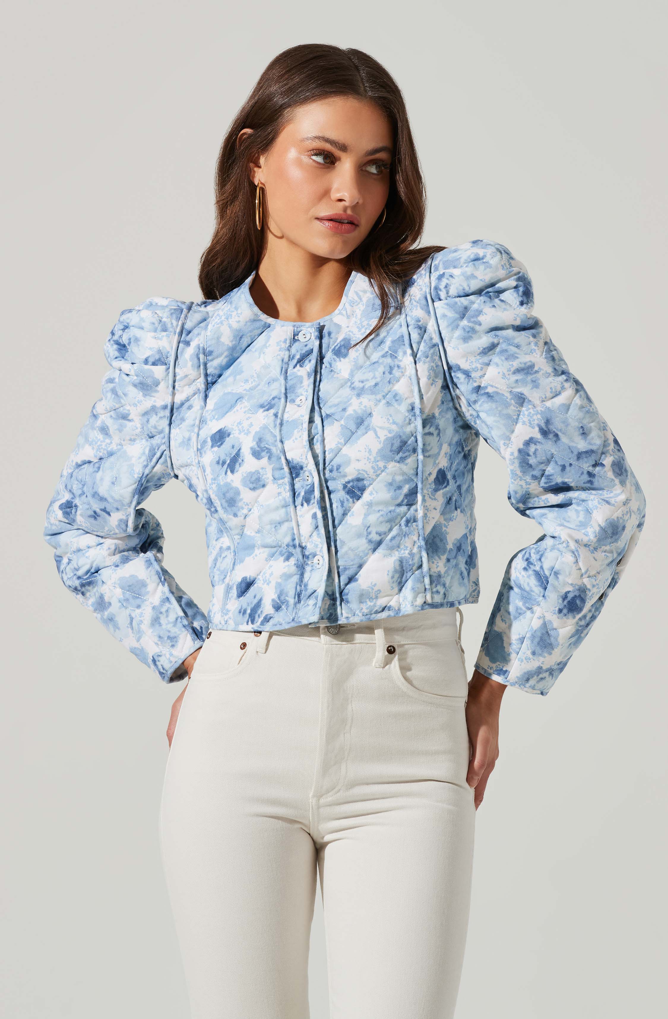 Alena Quilted Cropped Puff Sleeve Jacket