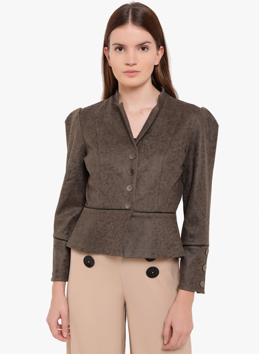 Amour Betina Pu Detail Peplum Jacket