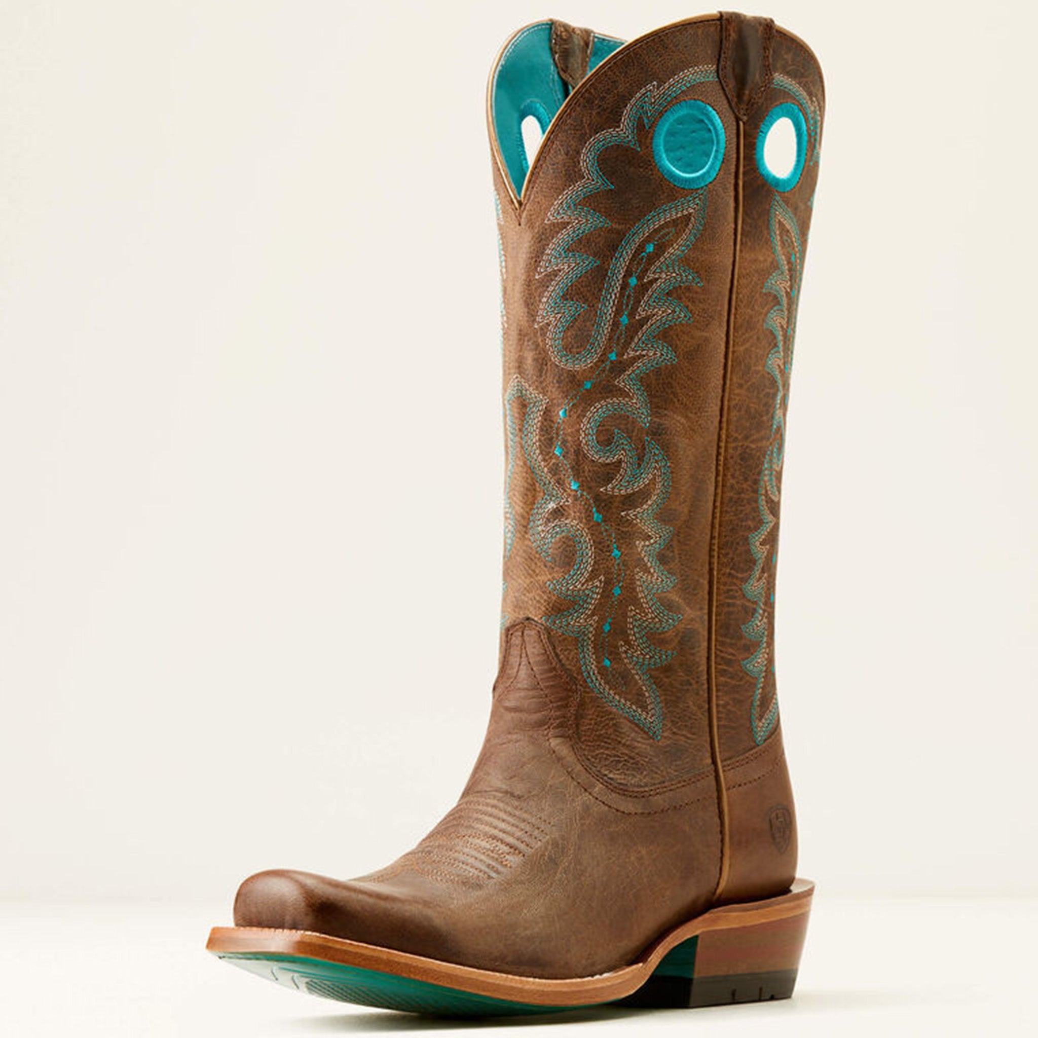 Ariat Women's Pecan Brown and Turquoise Stitch Futurity Boots