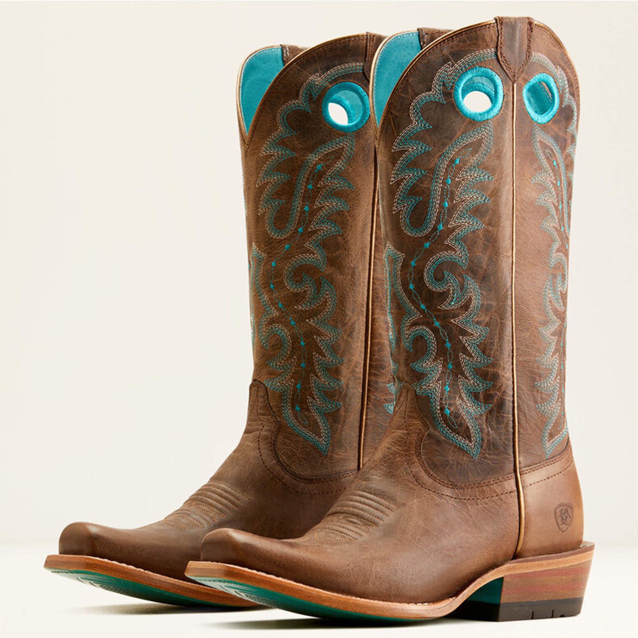 Ariat Women's Pecan Brown and Turquoise Stitch Futurity Boots