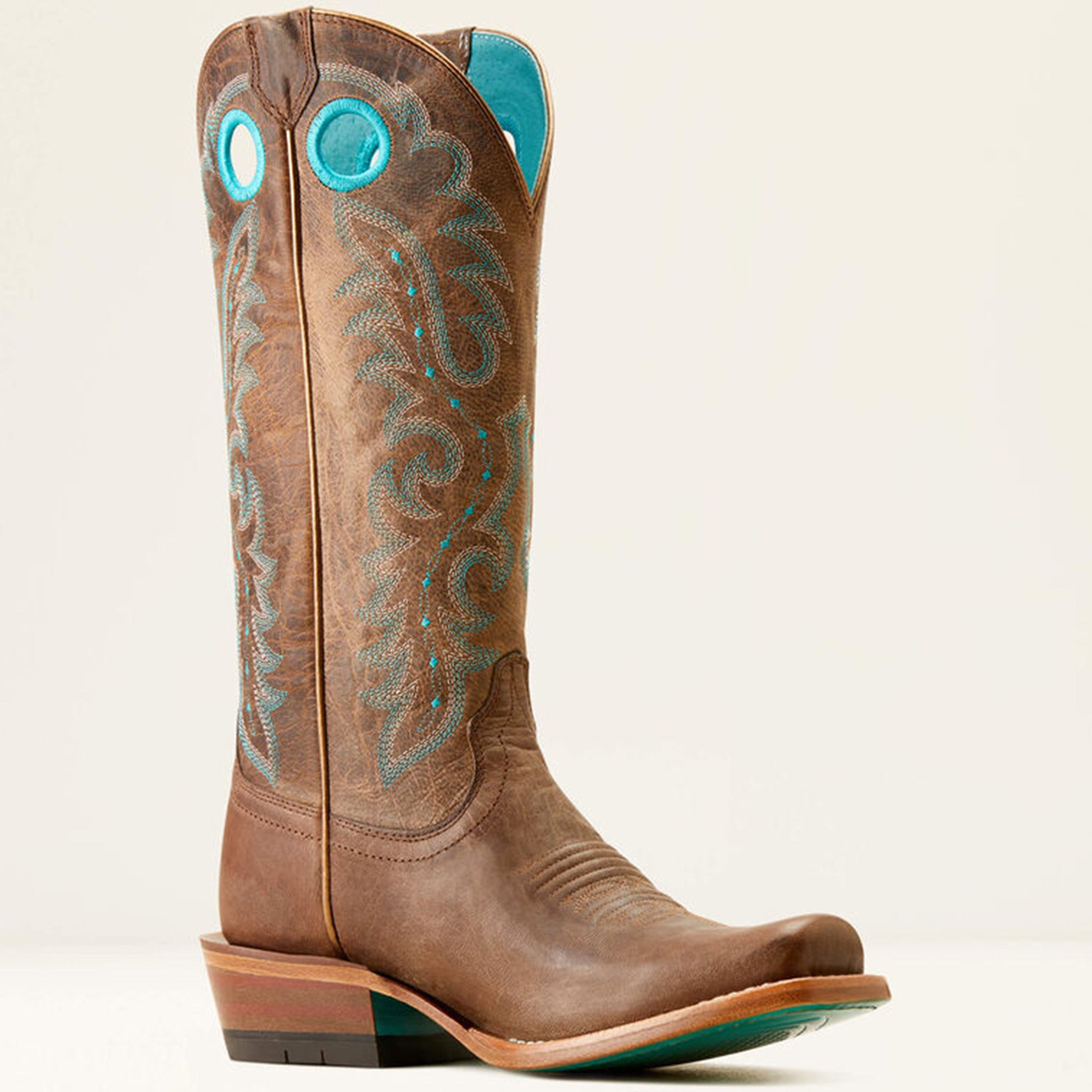 Ariat Women's Pecan Brown and Turquoise Stitch Futurity Boots