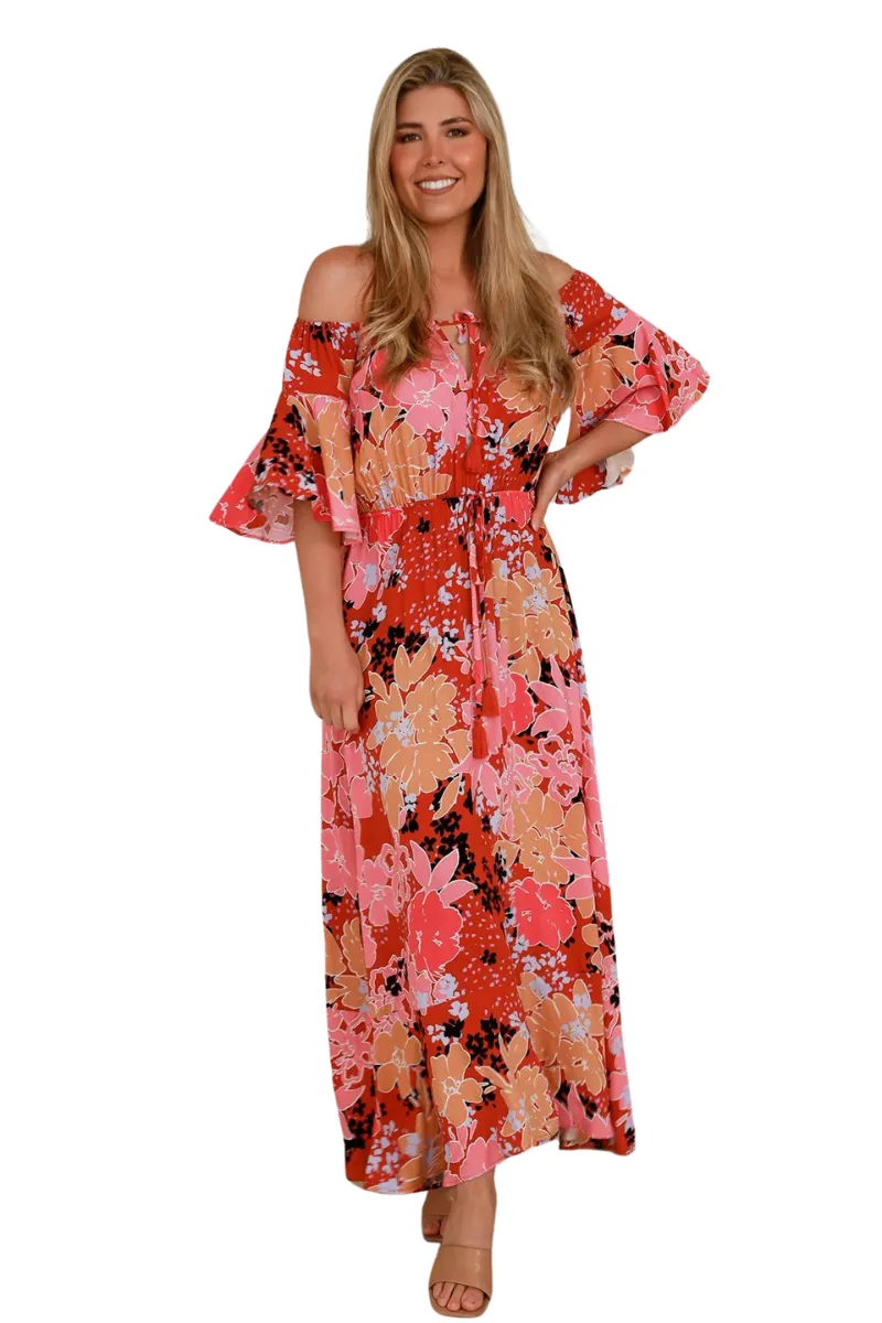 Ava Mia | Womens Birdie Off Shoulder Maxi Dress (Pink)