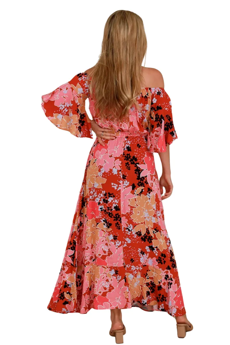 Ava Mia | Womens Birdie Off Shoulder Maxi Dress (Pink)