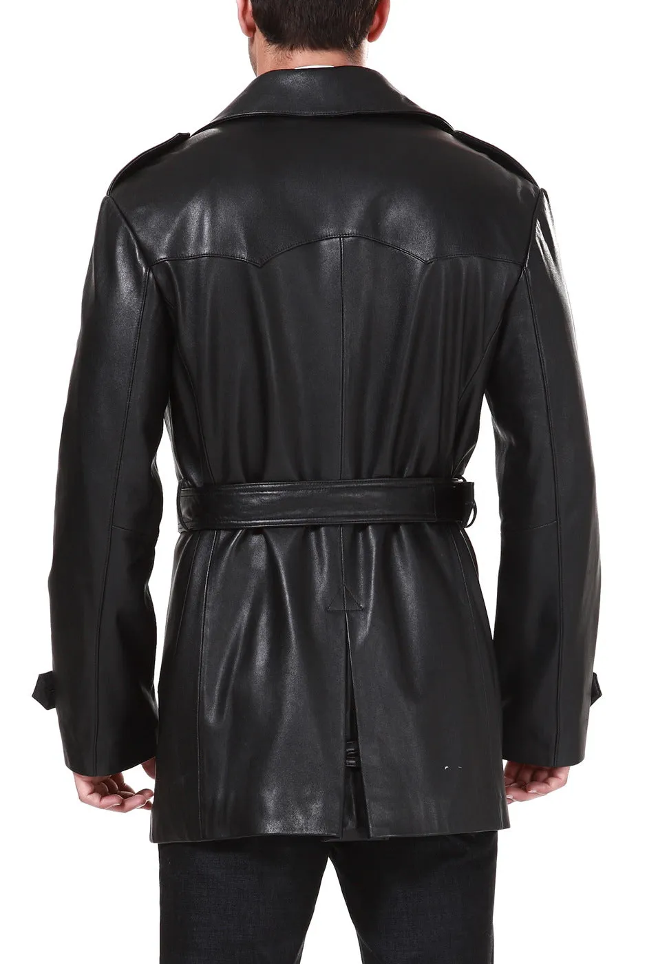 BGSD Men Damian New Zealand Lambskin Leather Belted Trench Coat