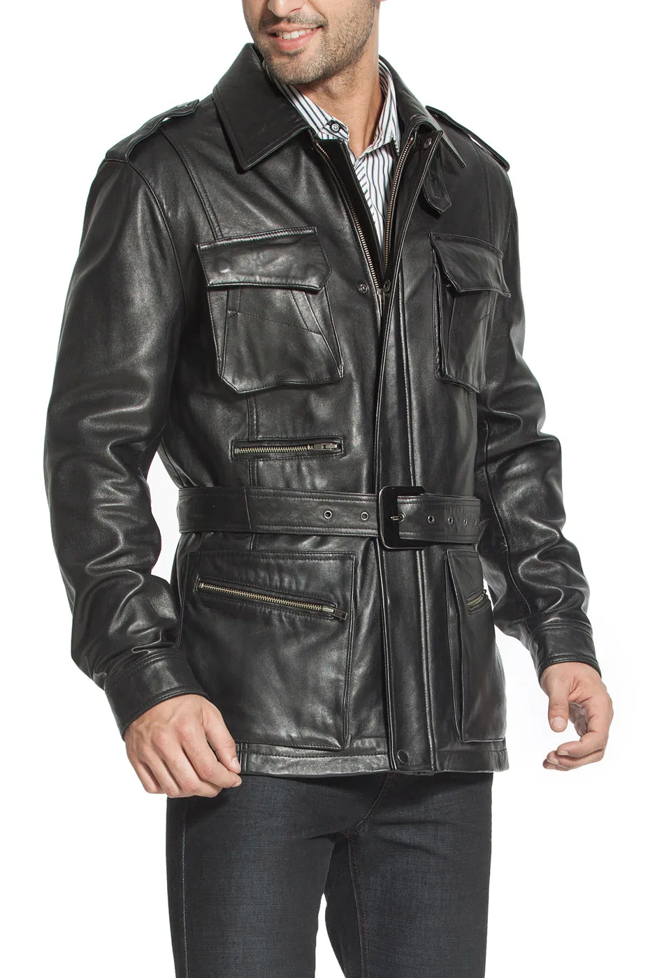 BGSD Men Heritage New Zealand Lambskin Leather Trench Coat