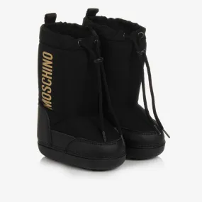 Black & Gold Fur Lined Snow Boots