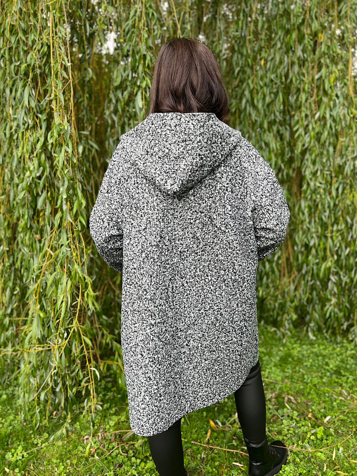 Black and White Boucle Double Pocket Coat Sharon