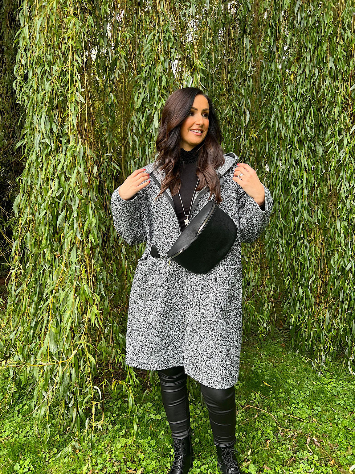 Black and White Boucle Double Pocket Coat Sharon