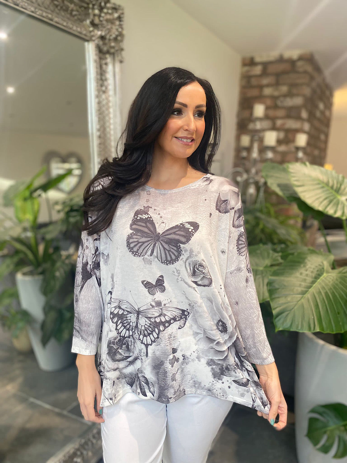 Black Butterfly Print Top Polly