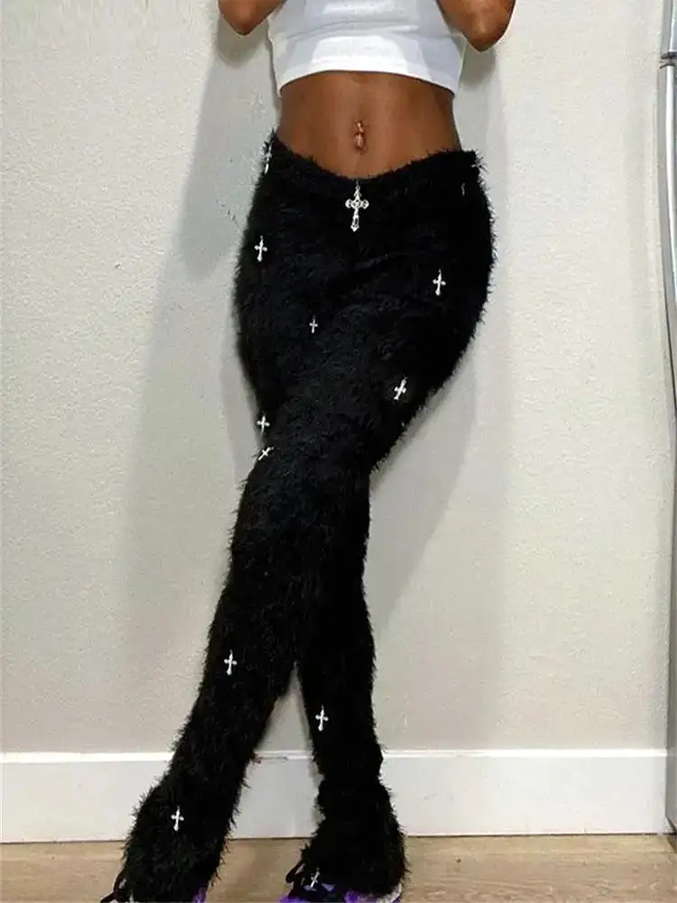 Black Mohair Leggings Pants Outfit For Women 2023