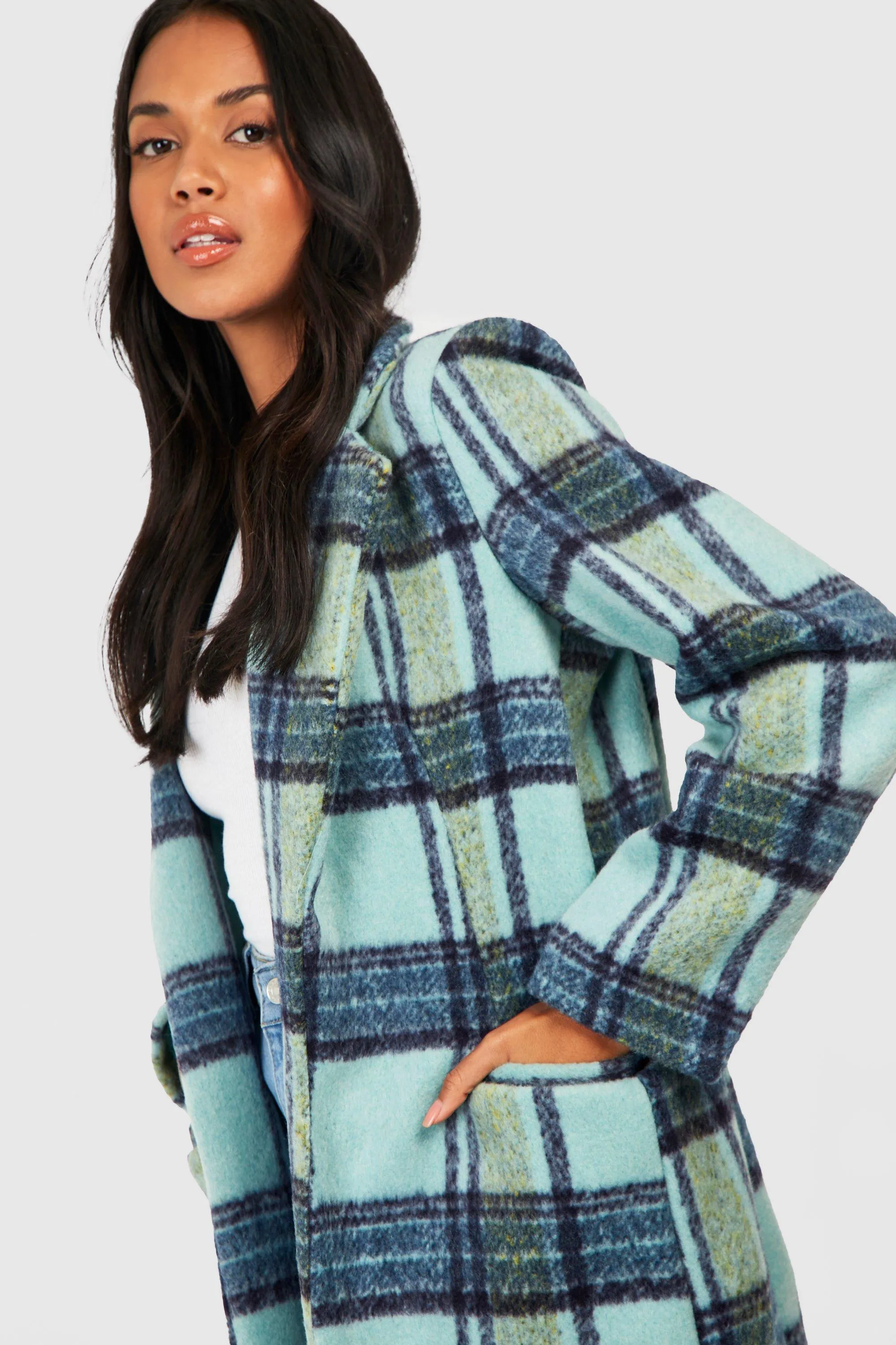 Blue Flannel Wool Look Coat