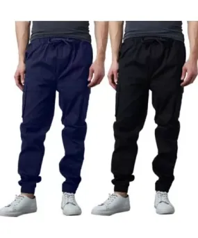 Blue Rock Jump Start Men's Slim Fit Cotton Flex Stretch Cargo Jogger Pants- 2 Pack