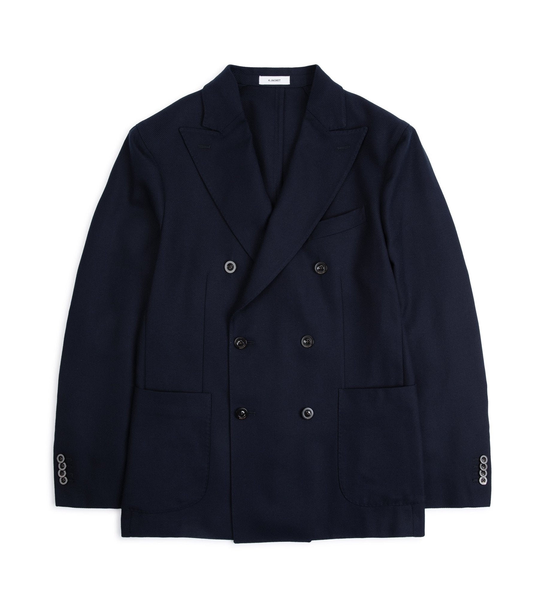 Boglioli Wool Cotton Hopsack Double Breasted Jacket: Navy