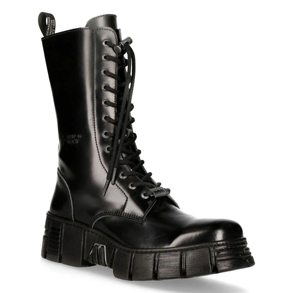 Boots | New Rock Boots Leather Mid-Calf Tower Biker Boots- M-WALL027N-C2 | New Rock