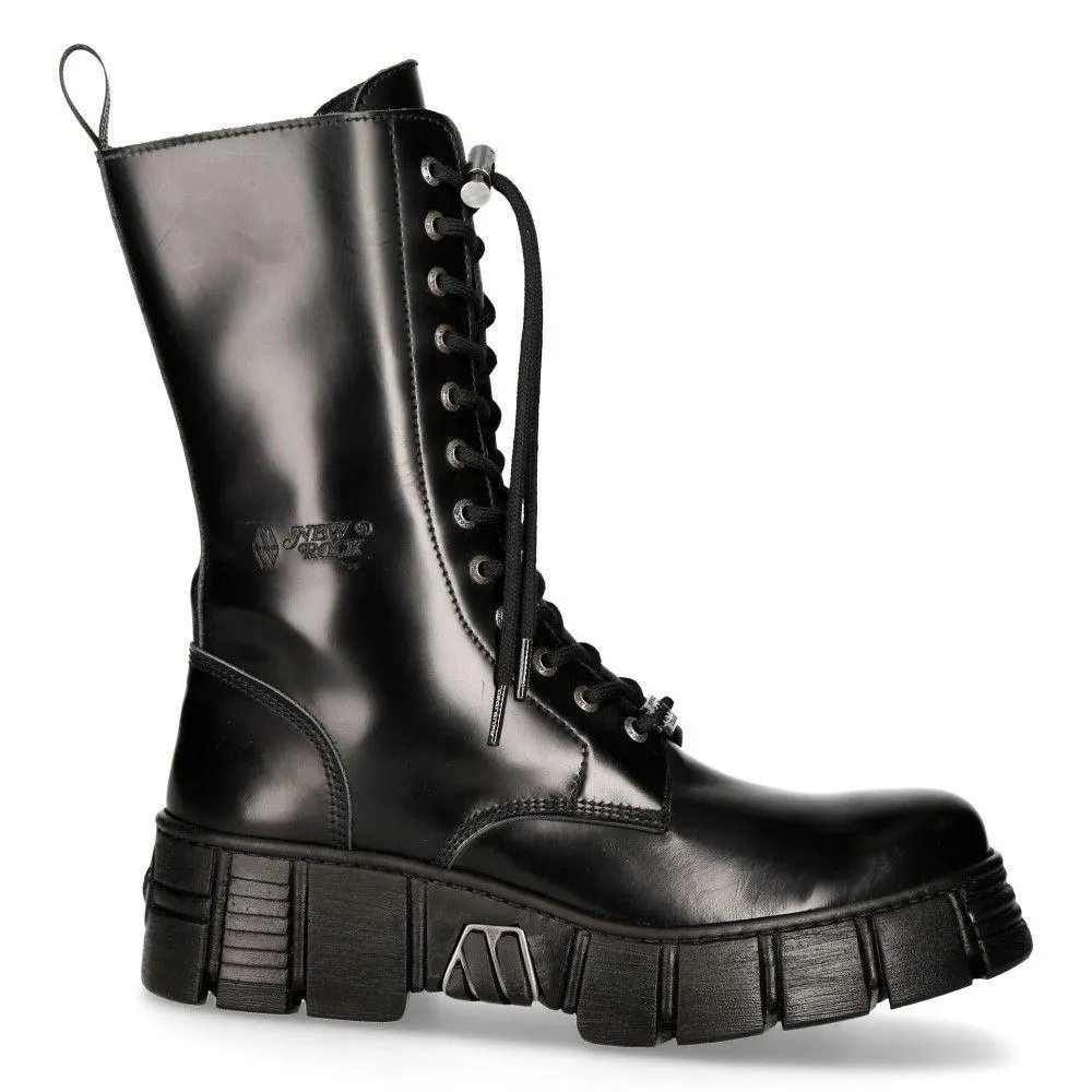 Boots | New Rock Boots Leather Mid-Calf Tower Biker Boots- M-WALL027N-C2 | New Rock