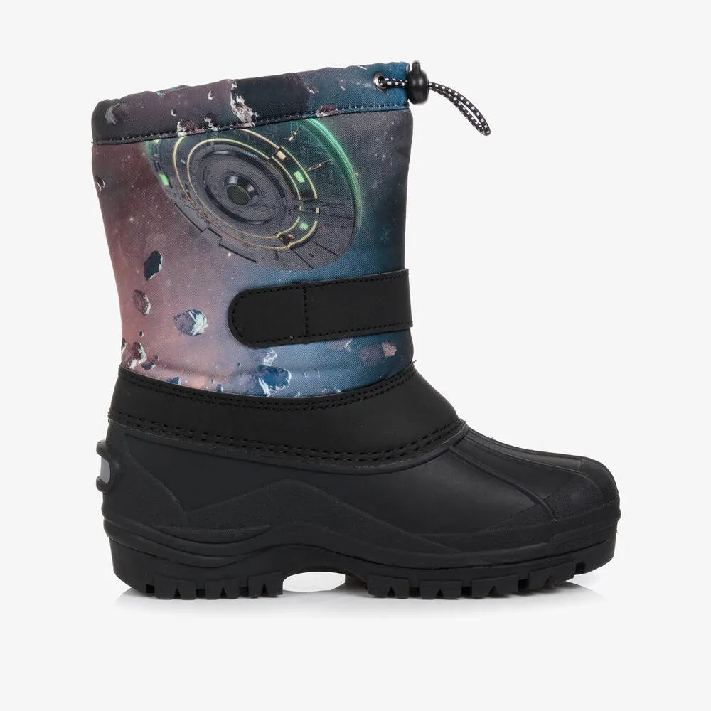 Boys Blue & Black Space Snow Boots