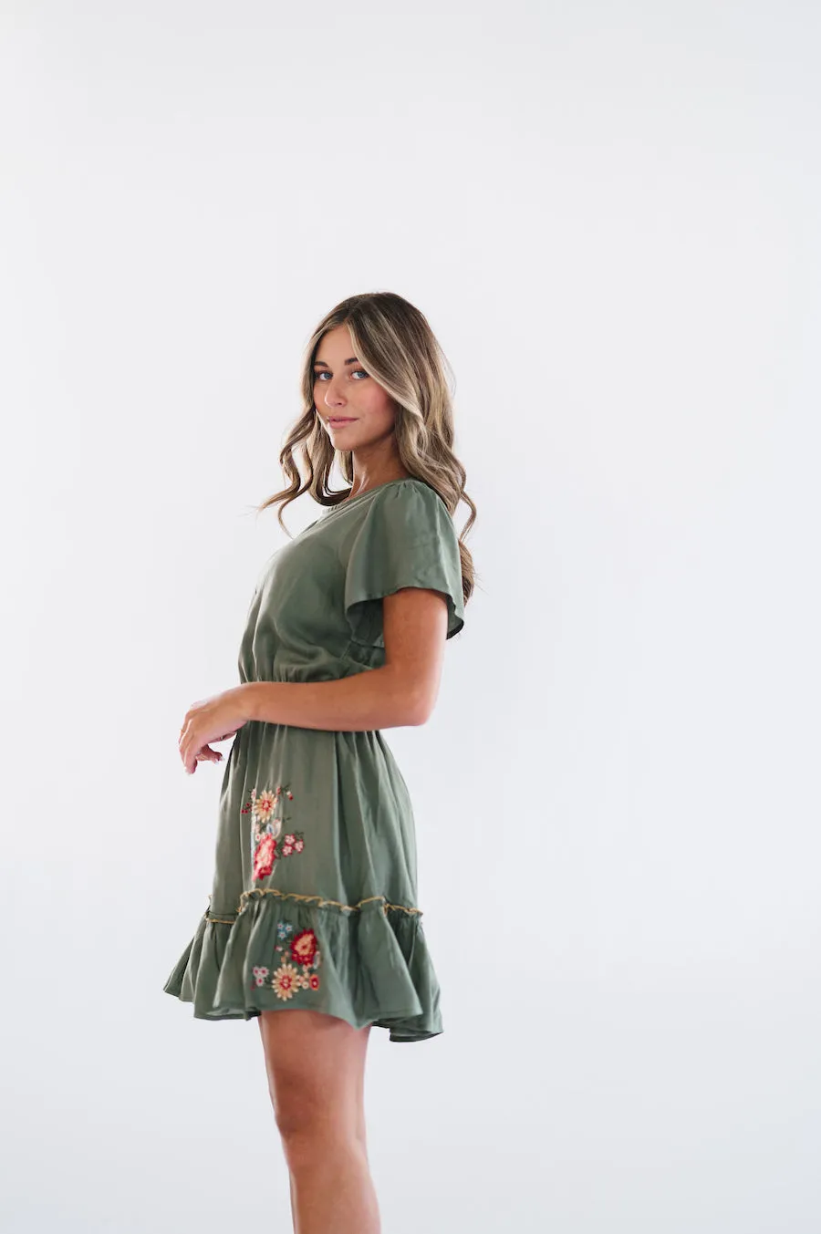 Cammy Short Sleeve Dress in Olive