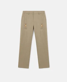 Clasp-Embellished Mid-Rise Wool Pants