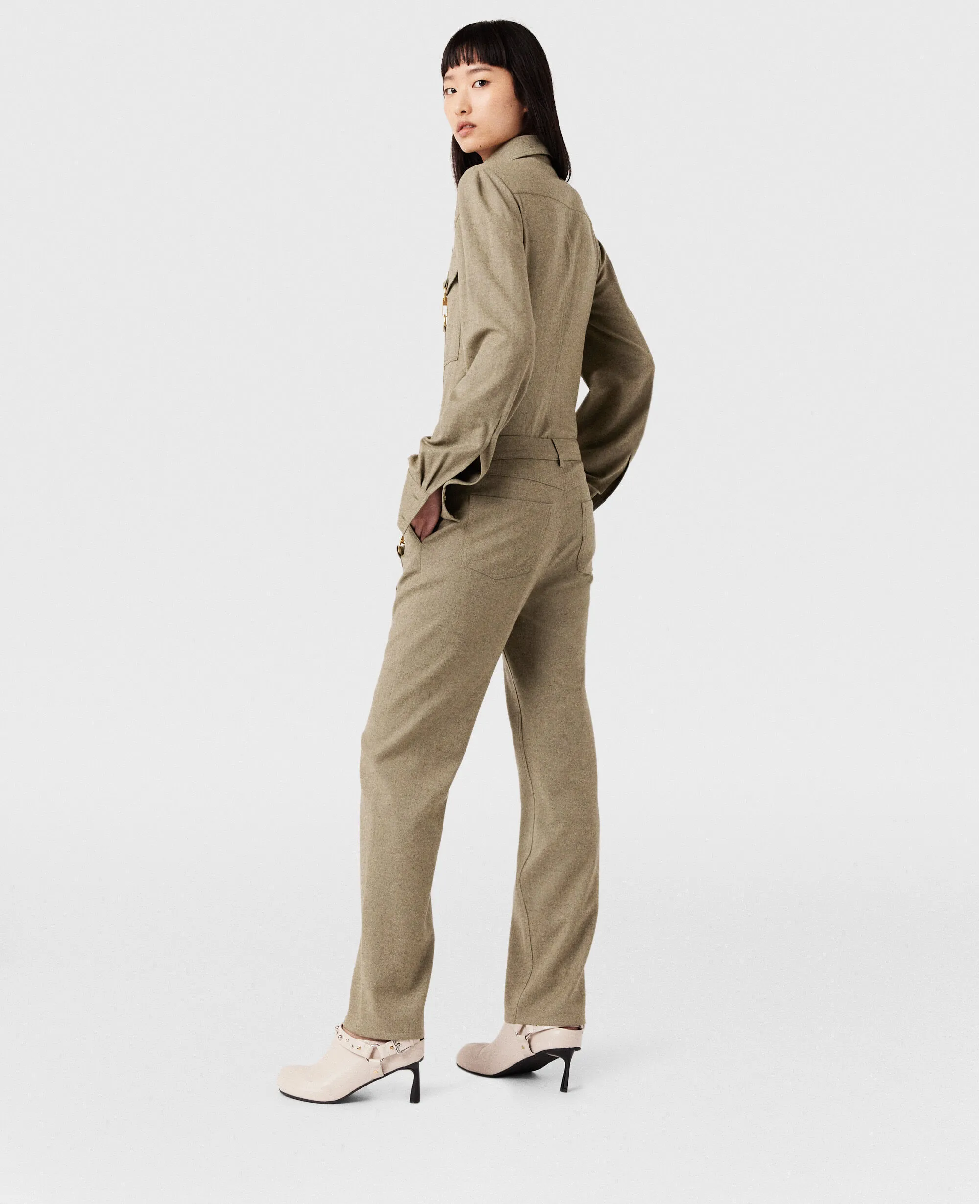 Clasp-Embellished Mid-Rise Wool Pants