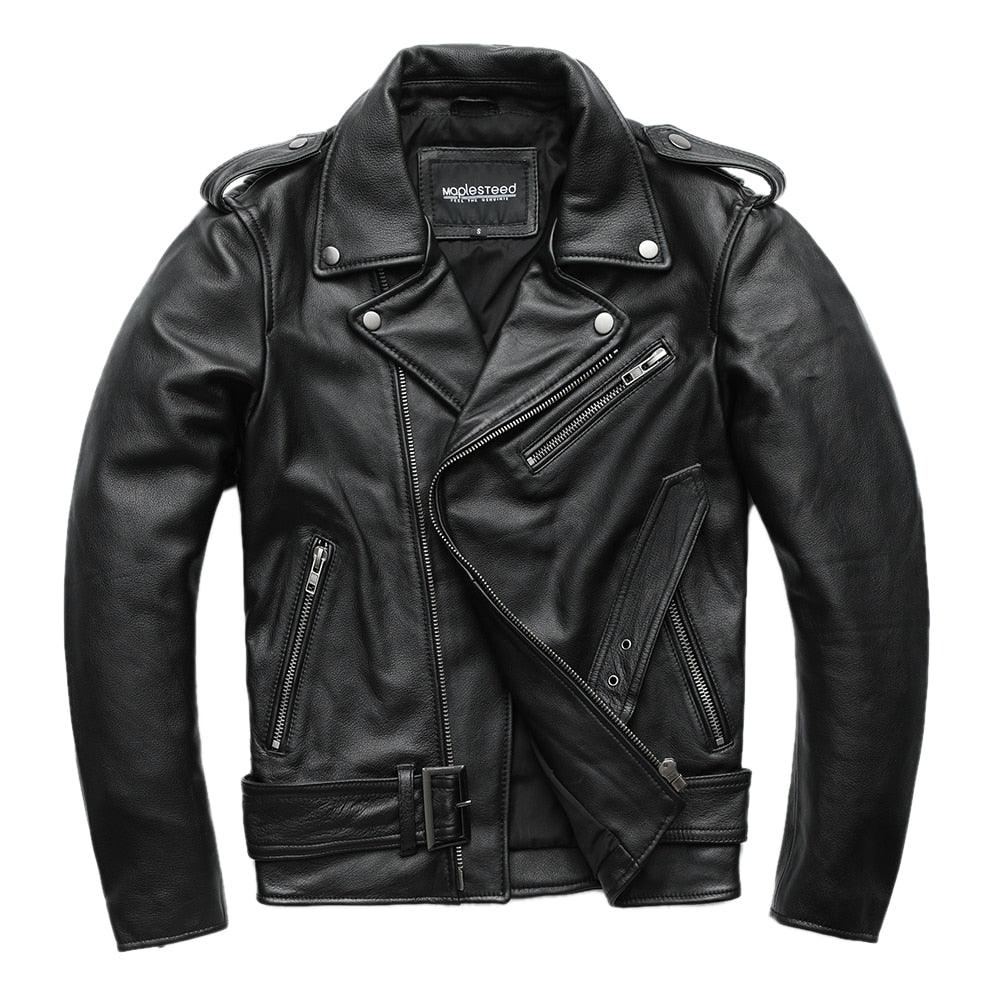 Classical Motorcycle Jackets Men Leather Jacket Cowhide Thick Moto Jacket