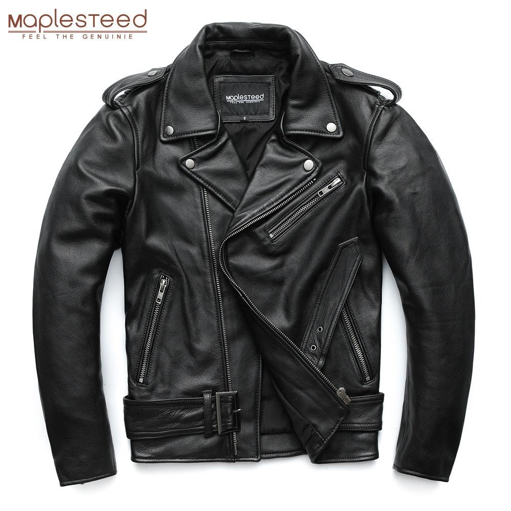 Classical Motorcycle Jackets Men Leather Jacket Cowhide Thick Moto Jacket