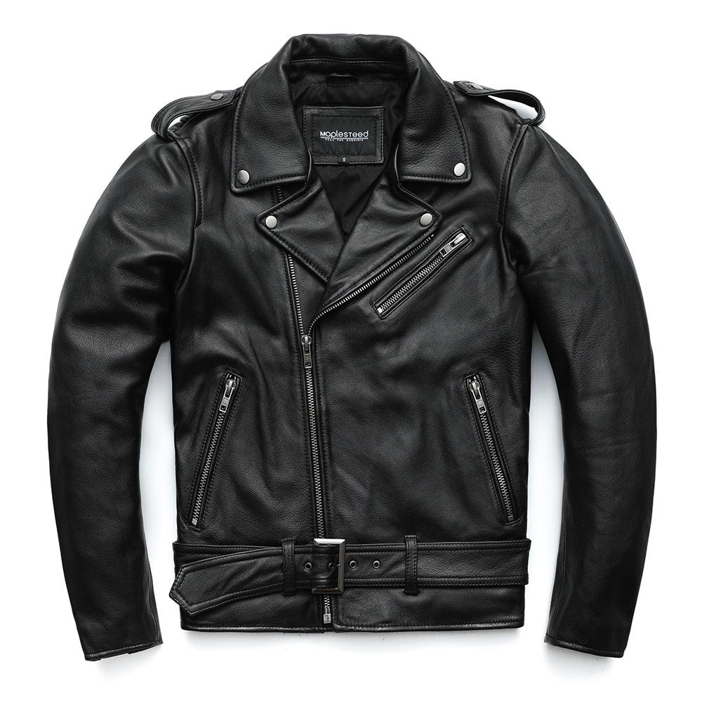 Classical Motorcycle Jackets Men Leather Jacket Cowhide Thick Moto Jacket