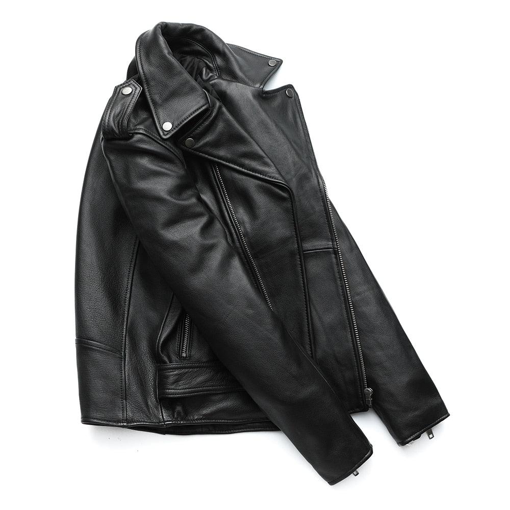 Classical Motorcycle Jackets Men Leather Jacket Cowhide Thick Moto Jacket