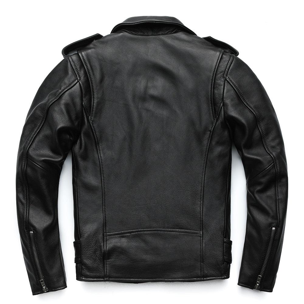 Classical Motorcycle Jackets Men Leather Jacket Cowhide Thick Moto Jacket