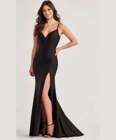 Colette By Daphne CL8485 - Bejeweled Slit Prom Dress