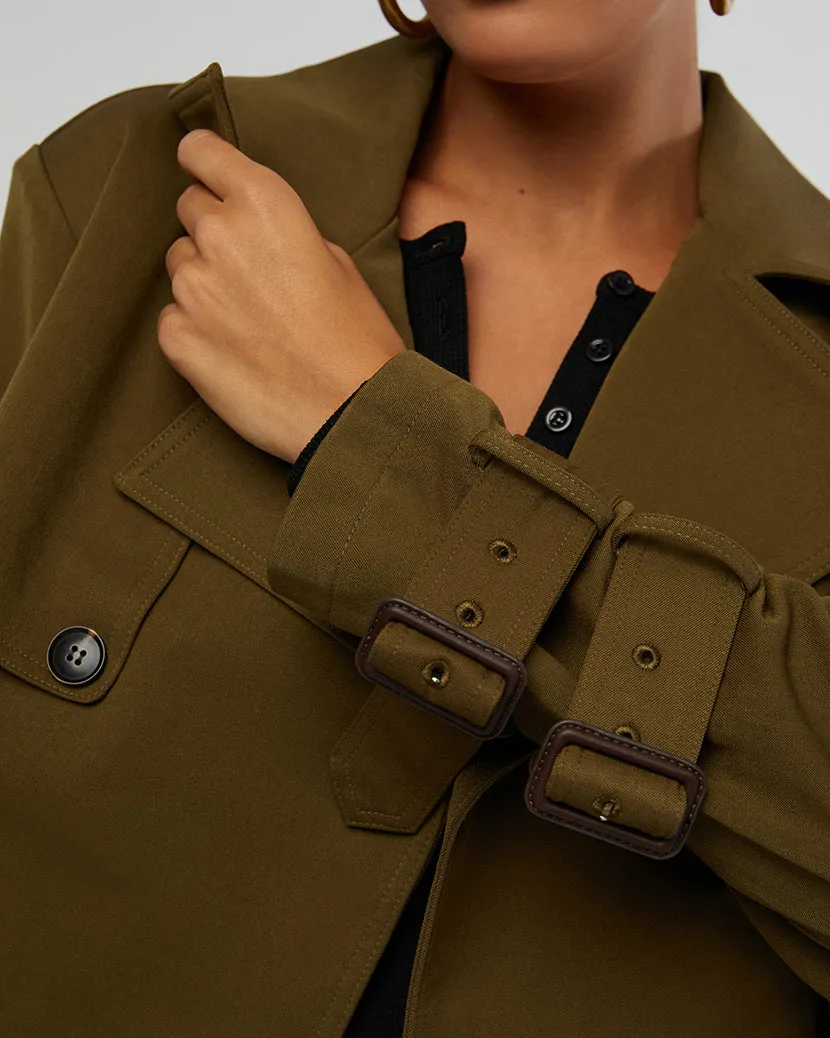 Cropped Trench Coat | Military Olive