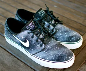 Custom Hand Painted Twilight Zone Black and White Galaxy Nike Stefan Janoski Skate Shoes