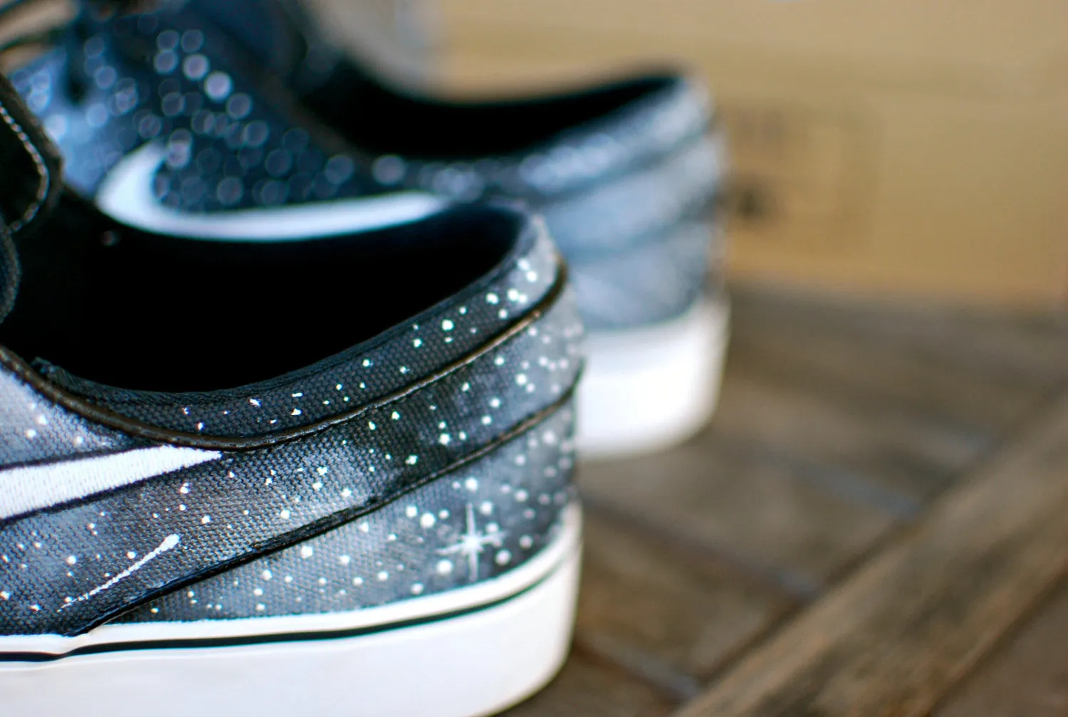 Custom Hand Painted Twilight Zone Black and White Galaxy Nike Stefan Janoski Skate Shoes