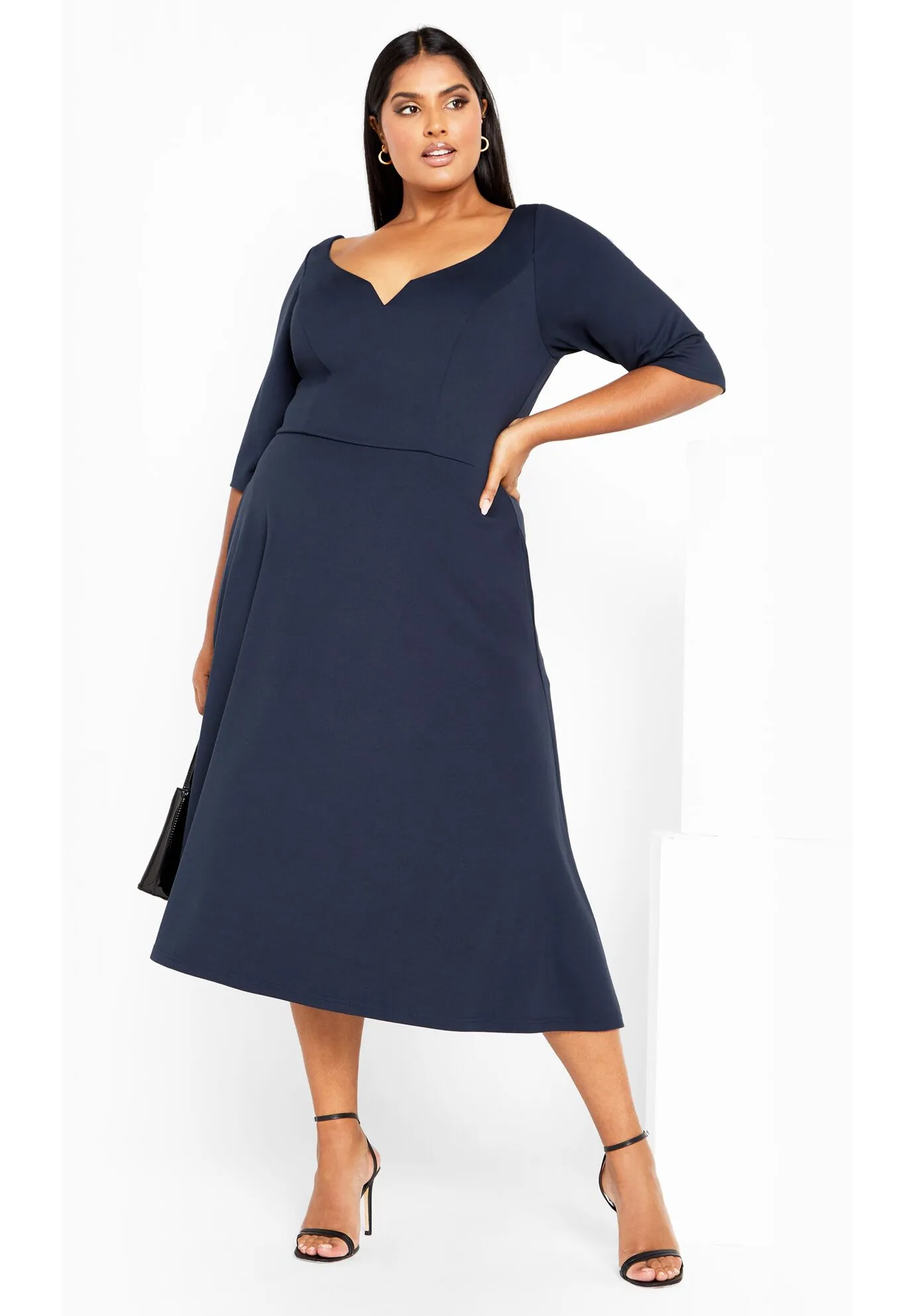 Cute Girl Elbow Sleeve Dress - navy