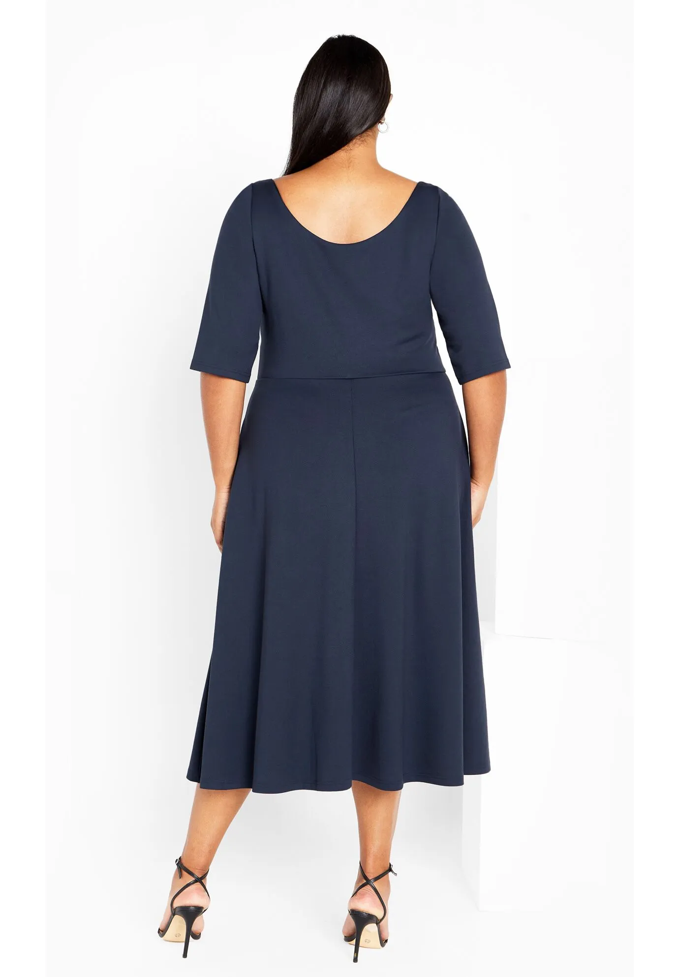 Cute Girl Elbow Sleeve Dress - navy