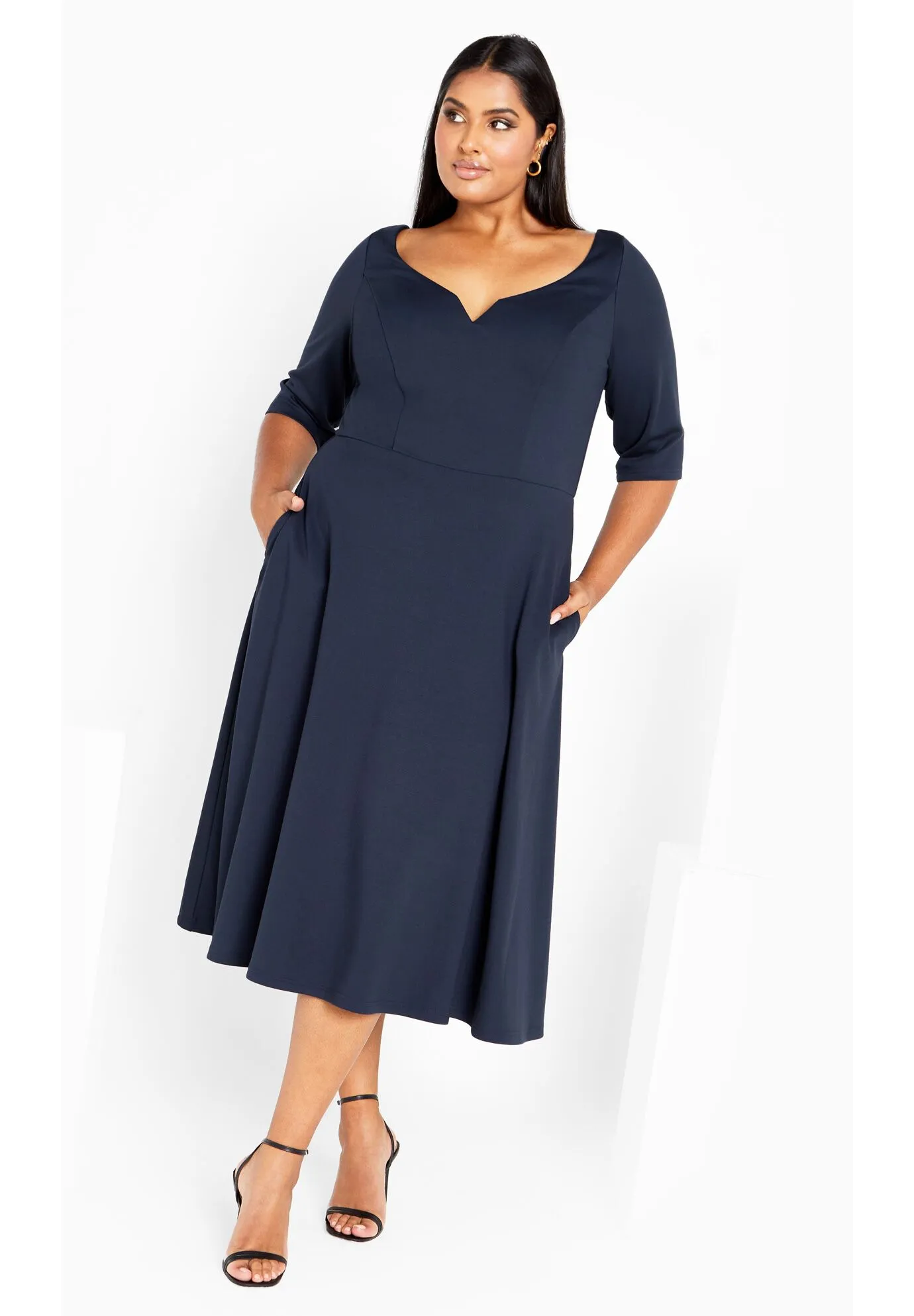 Cute Girl Elbow Sleeve Dress - navy