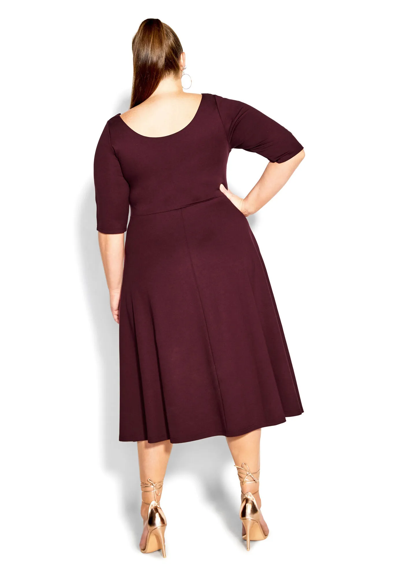 Cute Girl Elbow Sleeve Dress - oxblood