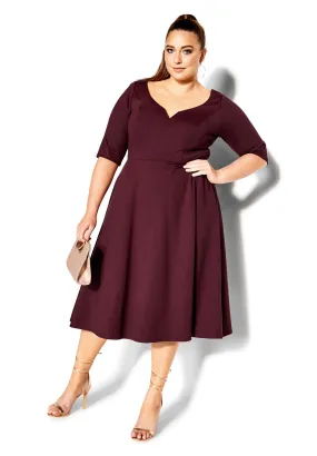 Cute Girl Elbow Sleeve Dress - oxblood