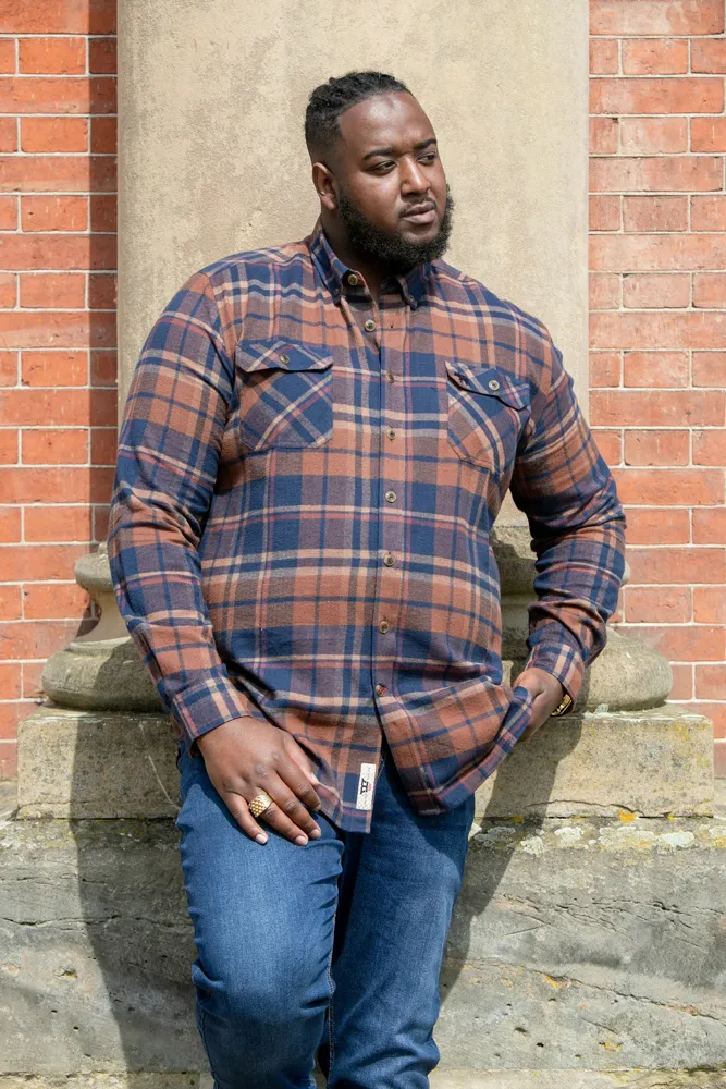 D555 Big Mens Long Sleeve Check Overshirt With Two Patch Pockets (SHERLOCK)