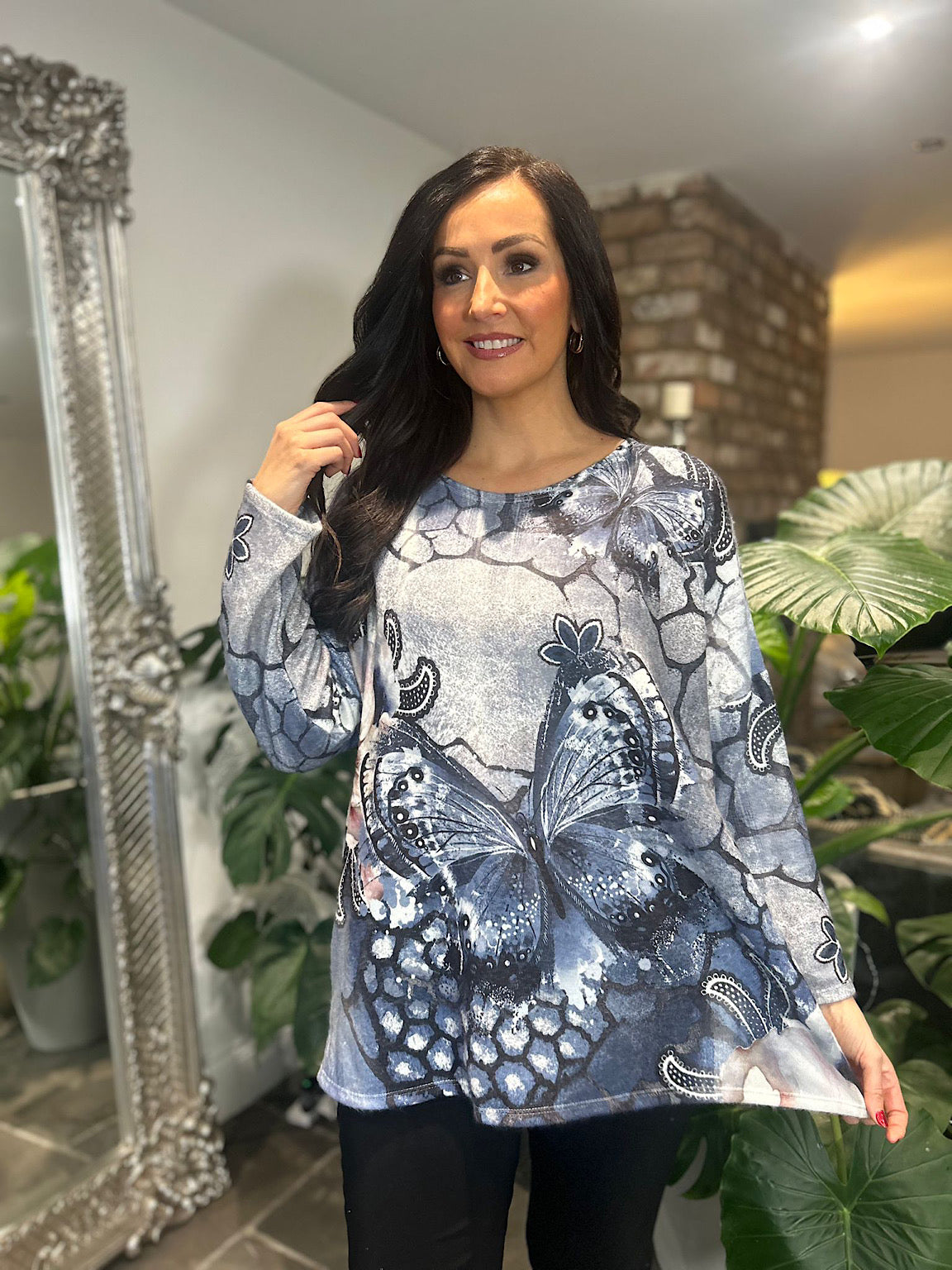 Denim Butterfly Multi Print Top Josie