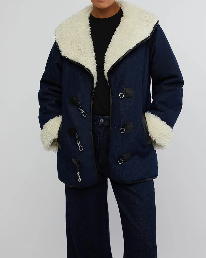 Denim Sherpa Coat | Raw Denim x Ecru