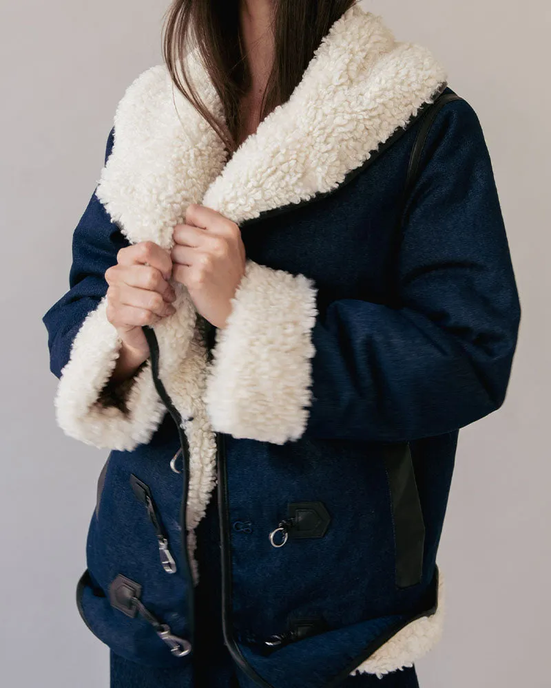 Denim Sherpa Coat | Raw Denim x Ecru