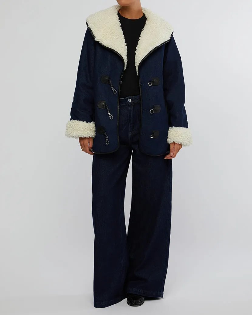 Denim Sherpa Coat | Raw Denim x Ecru