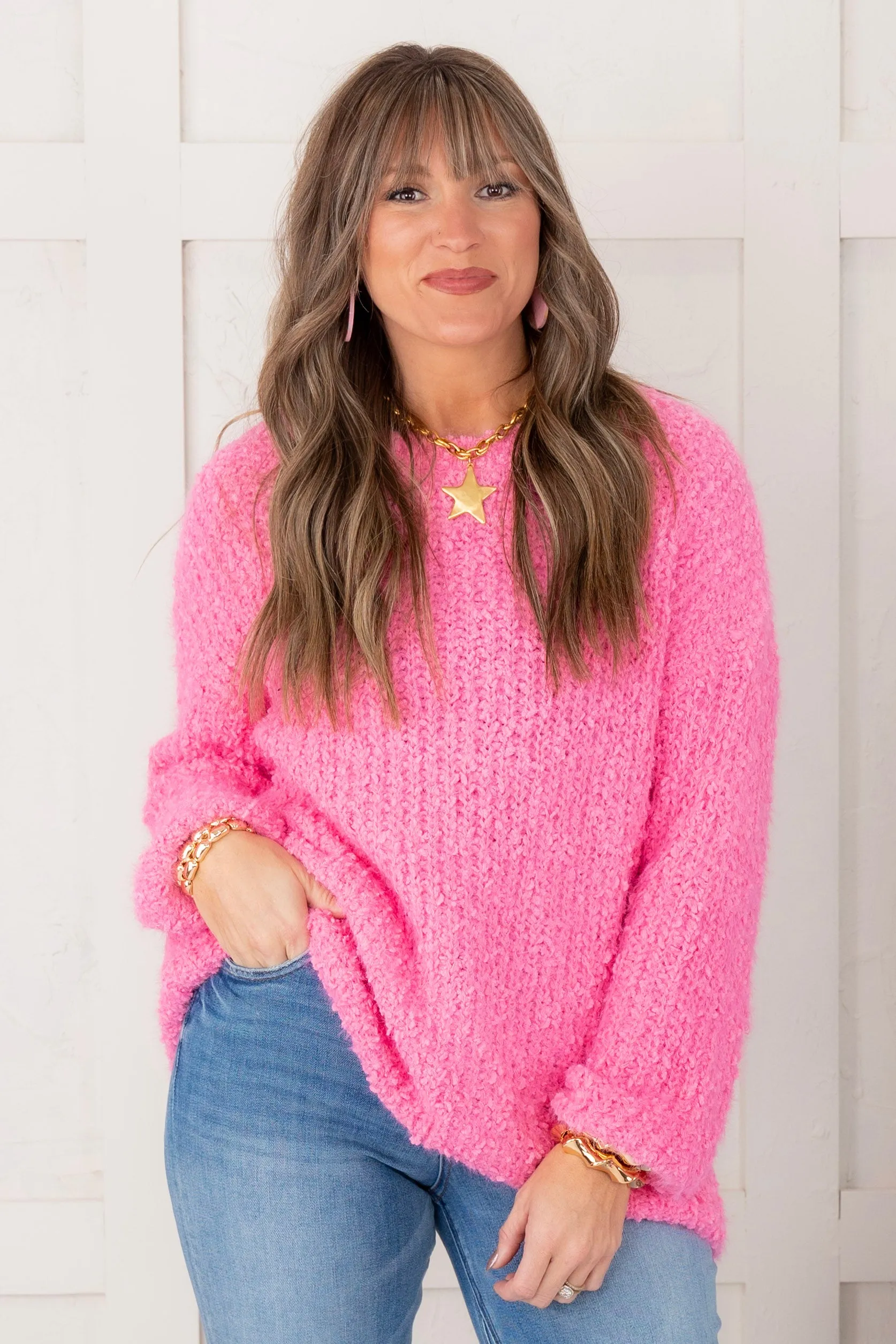 DOORBUSTER - Martha Long Sleeve Sweater - Candy Pink