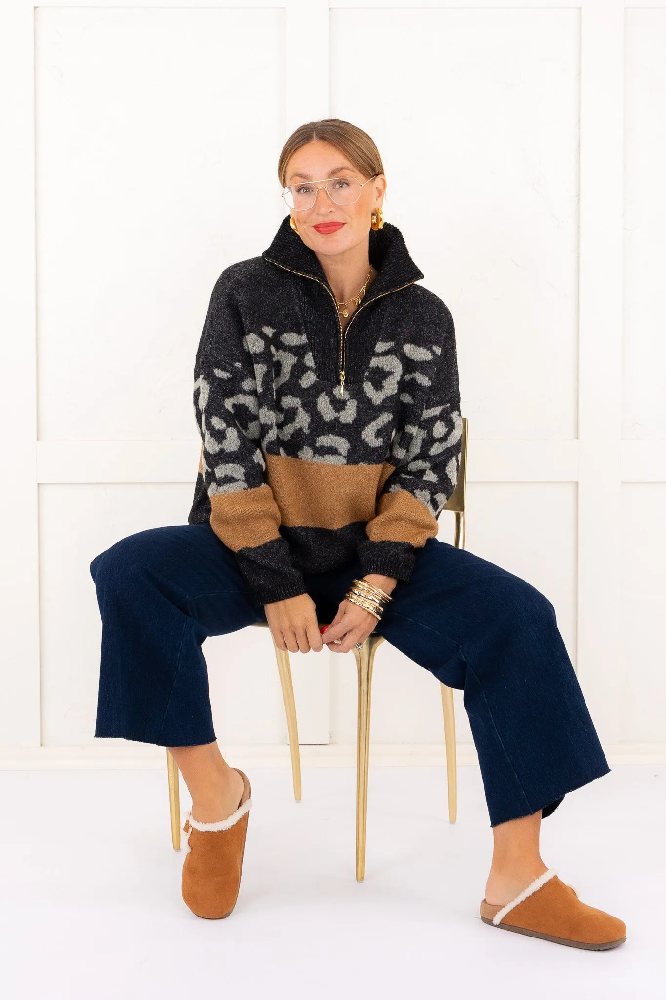 Dreams Of You Half Zip Sweater - Animal Block - FINAL SALE