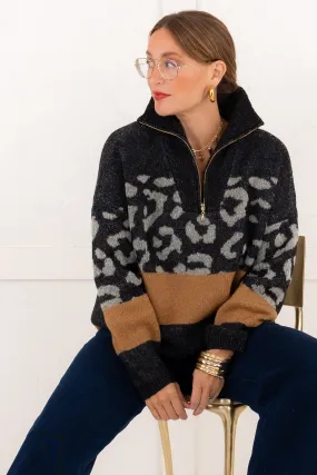 Dreams Of You Half Zip Sweater - Animal Block - FINAL SALE