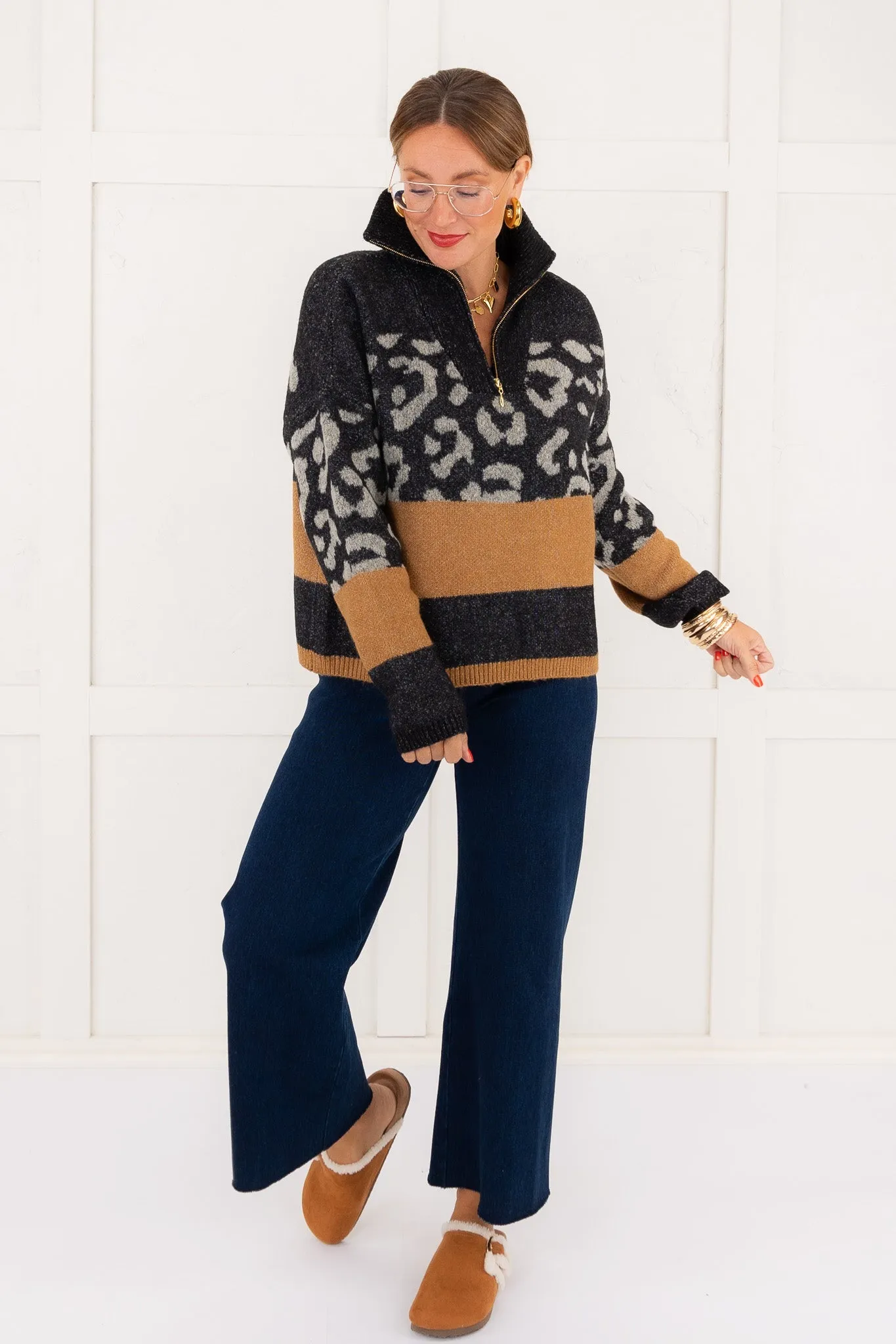 Dreams Of You Half Zip Sweater - Animal Block - FINAL SALE