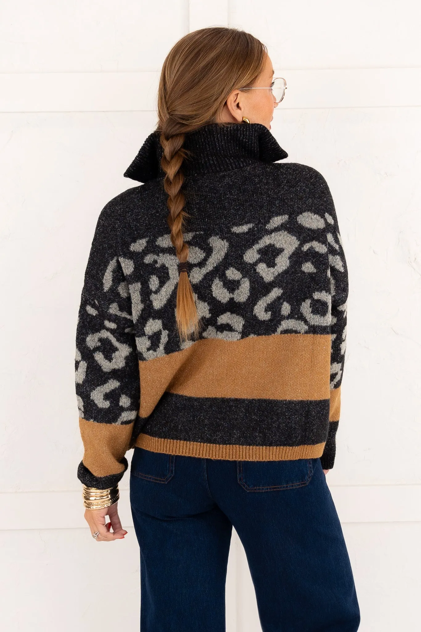 Dreams Of You Half Zip Sweater - Animal Block - FINAL SALE