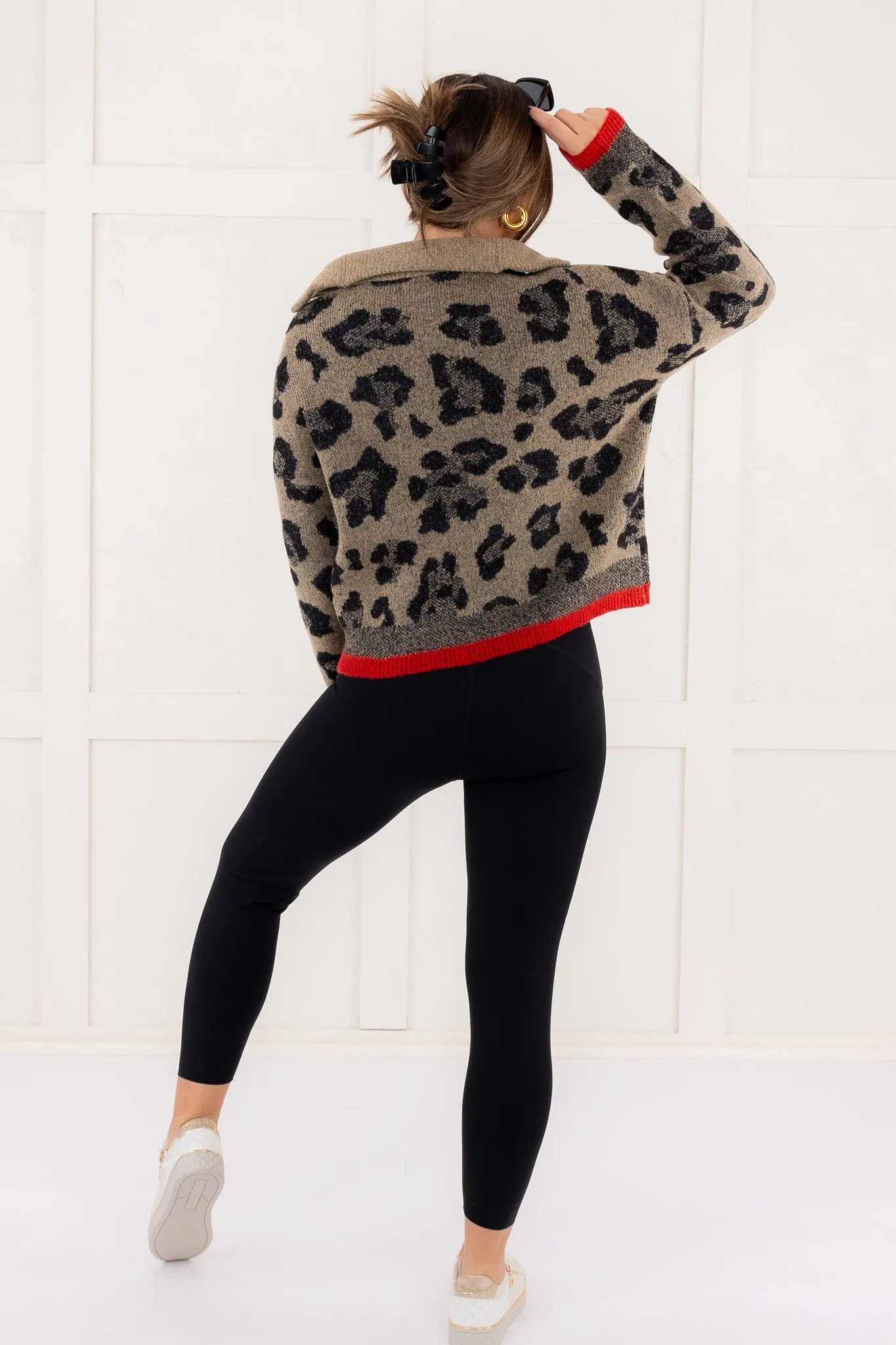 Dreams Of You Half Zip Sweater - Tipped Leopard