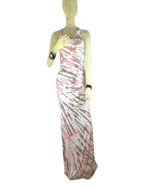 E-Motions Ruched Side Tie Dye Maxi Dress Pink Tan Tiger TD