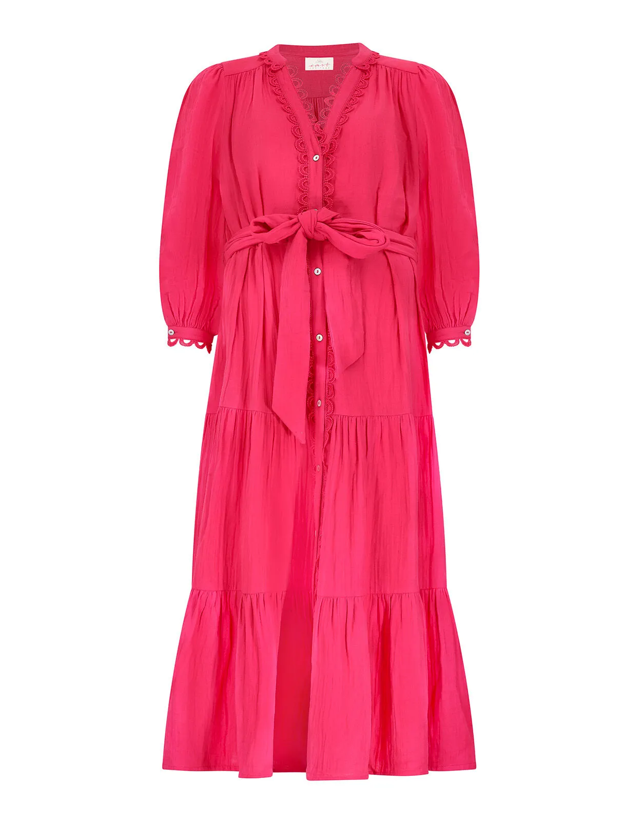 East Tie Waist Tiered Dress Pink